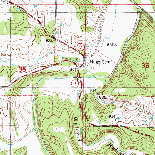 Topographic Map of Watered Hollow Branch, MO