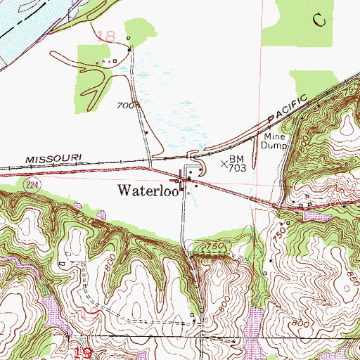 Topographic Map of Waterloo, MO
