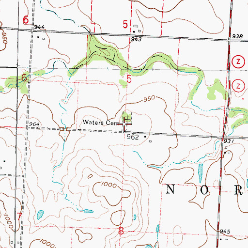 Topographic Map of Waters Cemetery, MO