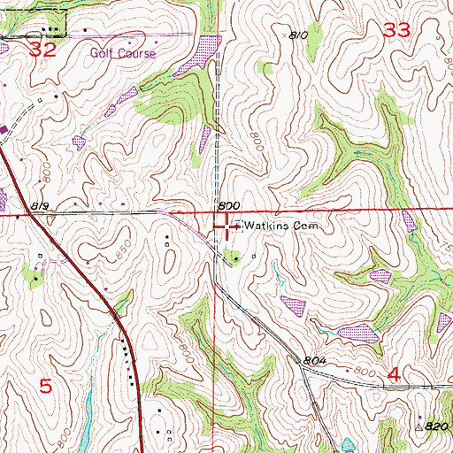 Topographic Map of Watkins Cemetery, MO