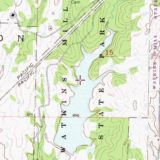 Topographic Map of Watkins Mill State Park, MO