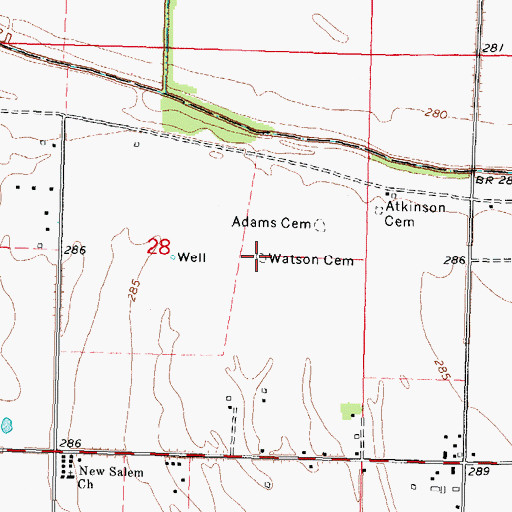 Topographic Map of Watson Cemetery, MO
