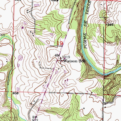 Topographic Map of Watson School, MO