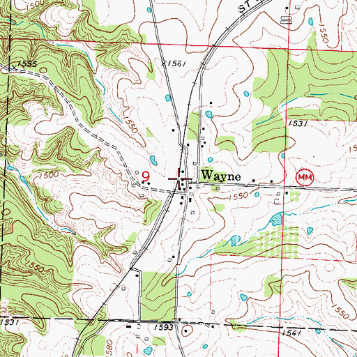 Topographic Map of Wayne, MO