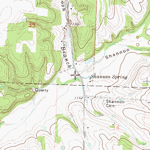 Topographic Map of Weatherspoon Branch, MO