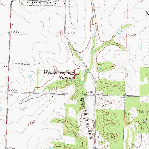 Topographic Map of Weatherspoon Spring, MO
