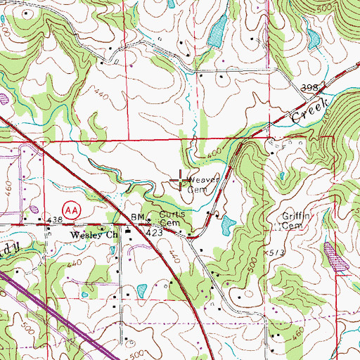 Topographic Map of Weaver Cemetery, MO