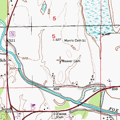 Topographic Map of Weaver Cemetery, MO