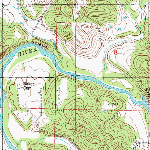 Topographic Map of Weaver Creek, MO
