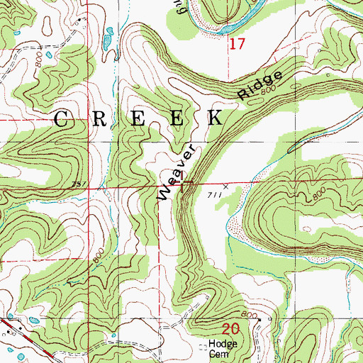 Topographic Map of Weaver Ridge, MO