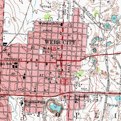 Topographic Map of Webb City, MO