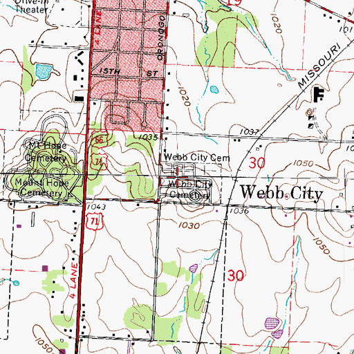 Topographic Map of Webb City Cemetery, MO