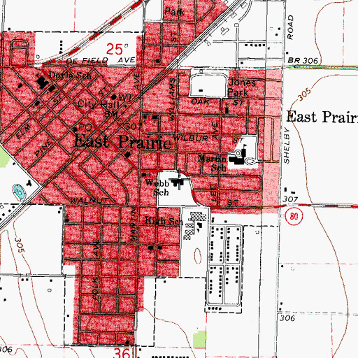 Topographic Map of Webb School, MO