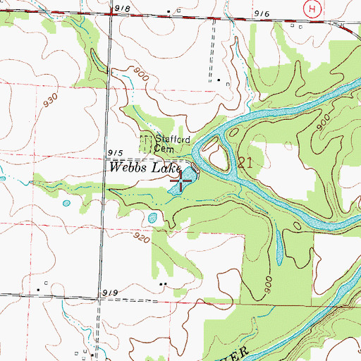 Topographic Map of Webbs Lake, MO