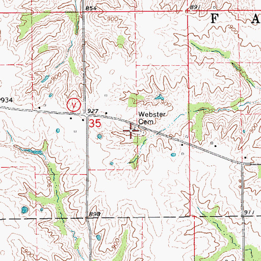 Topographic Map of Webster Cemetery, MO
