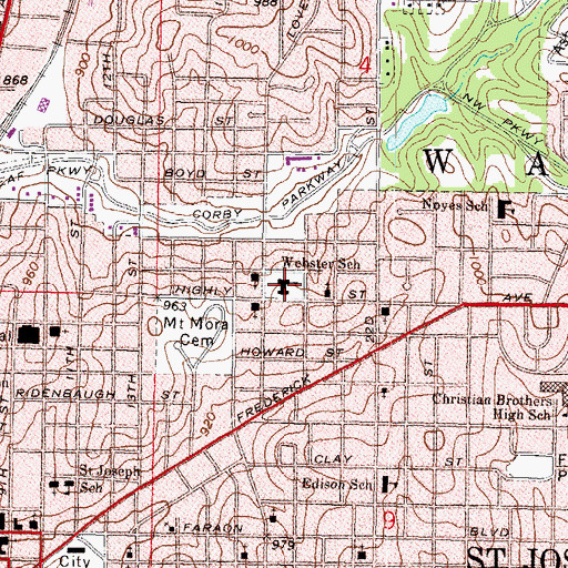 Topographic Map of Webster Elementary School, MO