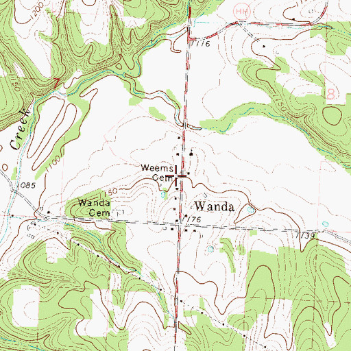 Topographic Map of Weems Cemetery, MO