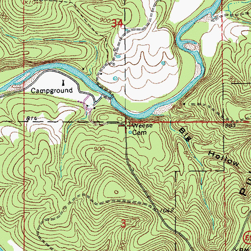 Topographic Map of Weese Cemetery, MO