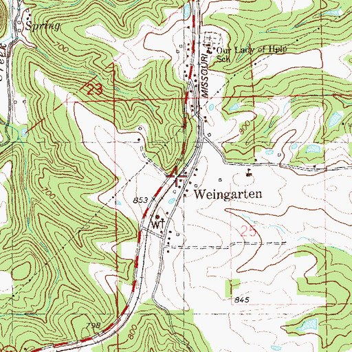 Topographic Map of Weingarten, MO