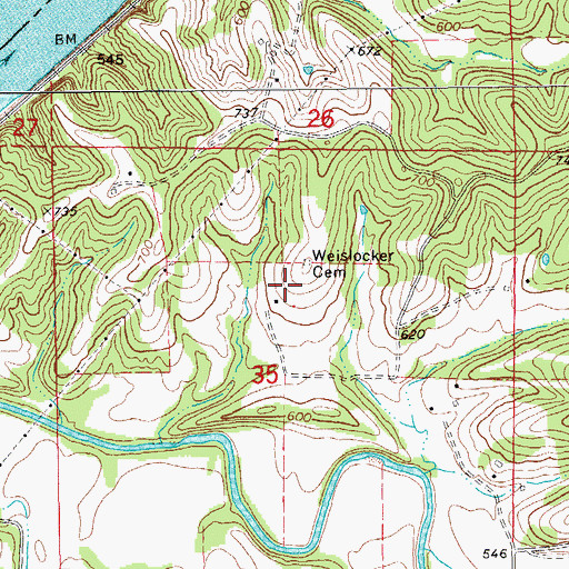 Topographic Map of Weislocker Cemetery, MO