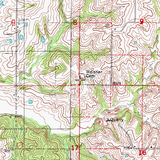 Topographic Map of Weisner Cemetery, MO