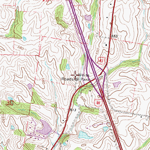 Topographic Map of Weiss Roadside Park, MO