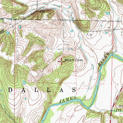 Topographic Map of Welch Cemetery, MO