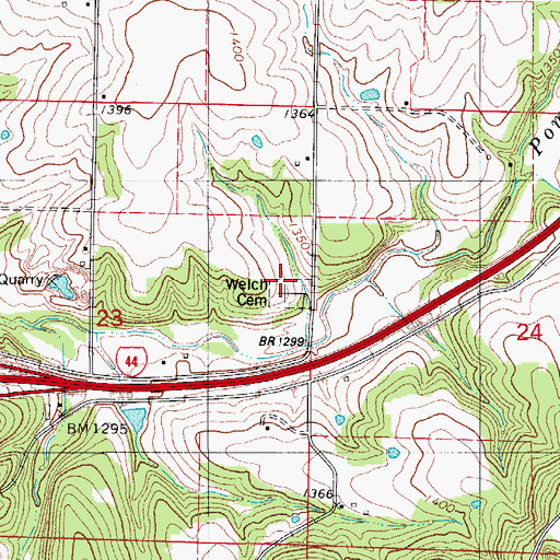 Topographic Map of Welch Cemetery, MO