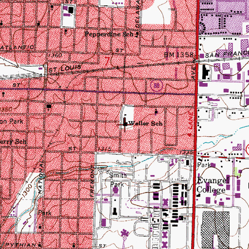 Topographic Map of Weller School, MO