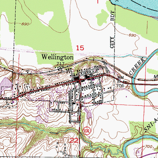 Topographic Map of Wellington, MO