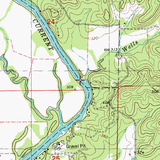 Topographic Map of Wells Creek, MO