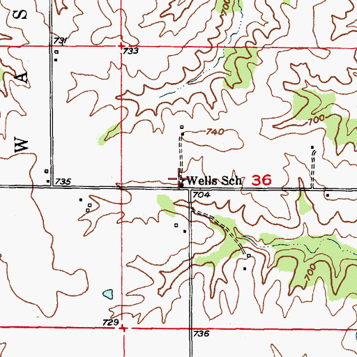 Topographic Map of Wells School, MO