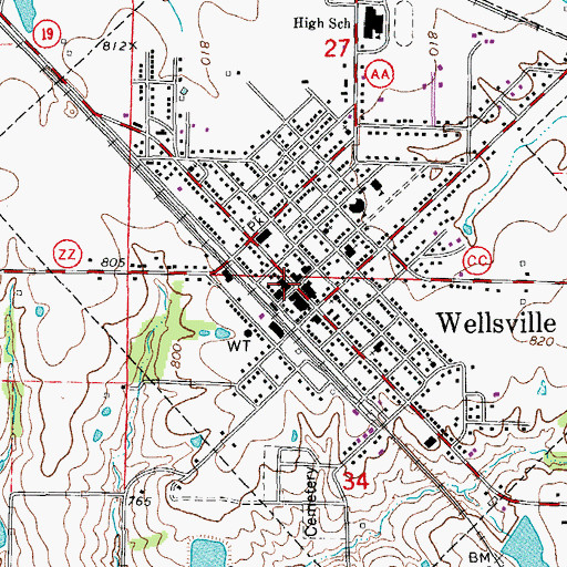 Topographic Map of Wellsville, MO