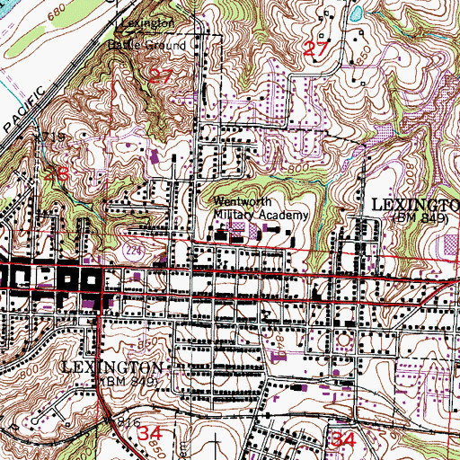 Topographic Map of Wentworth Military Academy, MO