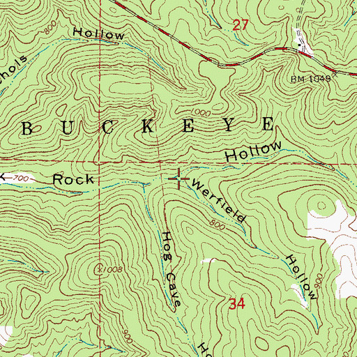 Topographic Map of Werfield Hollow, MO