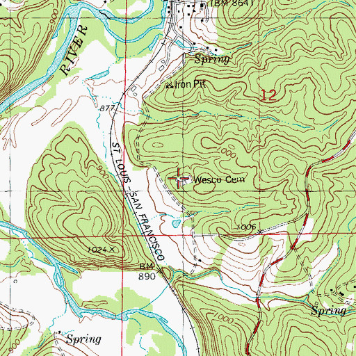 Topographic Map of Wesco Cemetery, MO