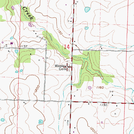 Topographic Map of Wesley Cemetery, MO