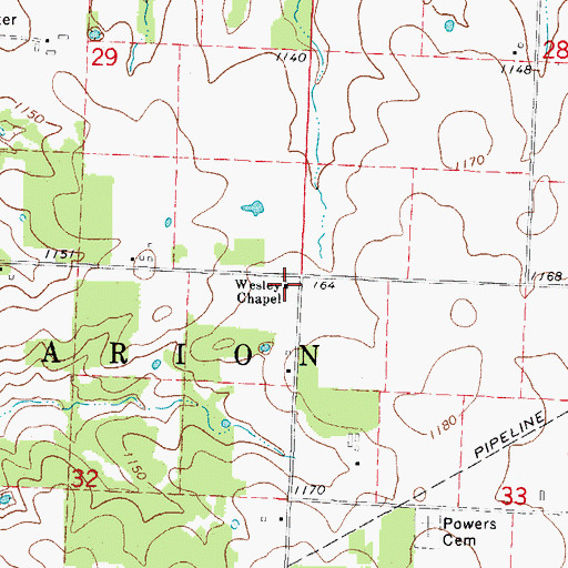 Topographic Map of Wesley Chapel, MO