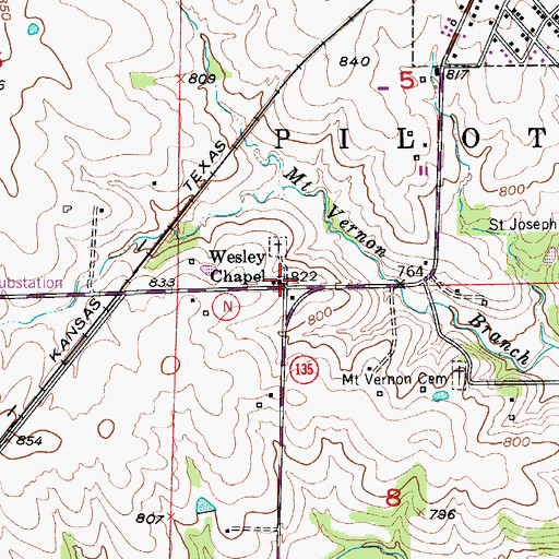 Topographic Map of Wesley Chapel, MO