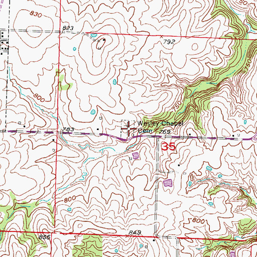 Topographic Map of Wesley Chapel Cemetery, MO