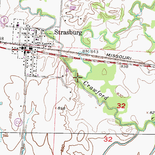 Topographic Map of West Branch Crawford Creek, MO