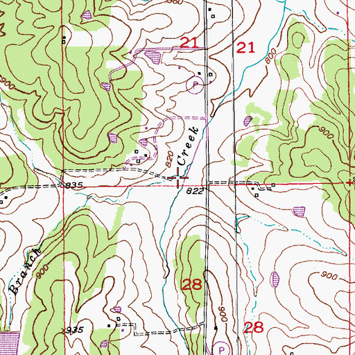 Topographic Map of West Branch Threemile Creek, MO