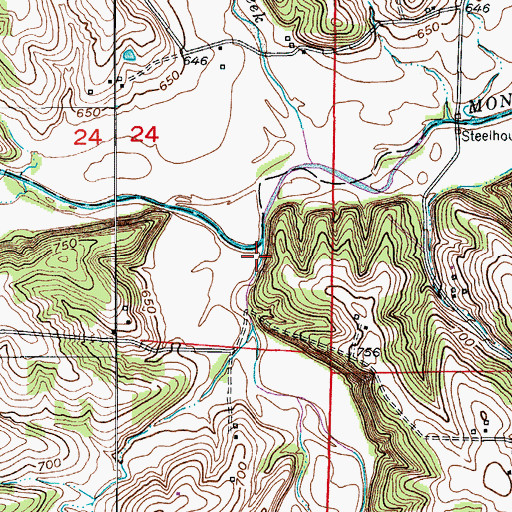 Topographic Map of West Brush Creek, MO