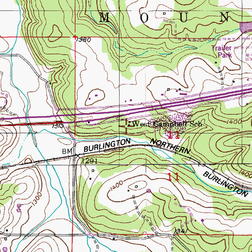 Topographic Map of West Campbell School, MO