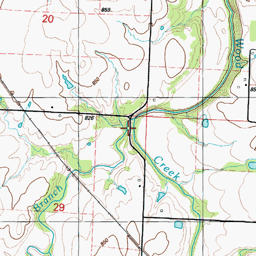 Topographic Map of West Elm Branch, MO