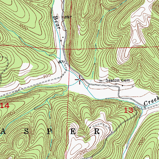 Topographic Map of West Fork Bear Creek, MO