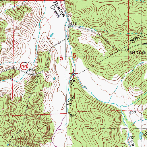 Topographic Map of West Fork Benton Creek, MO