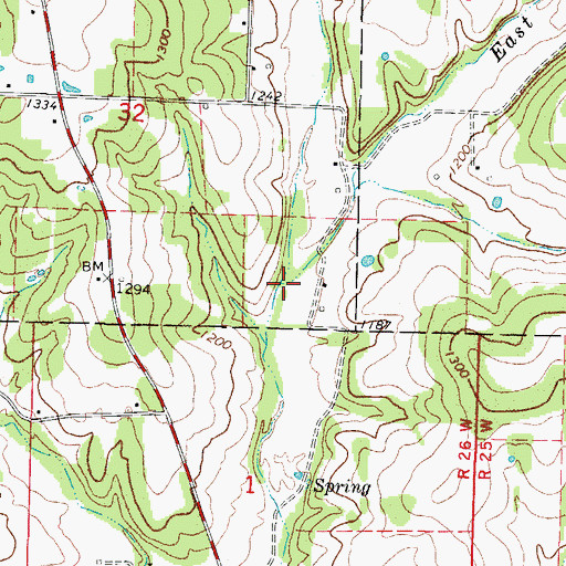 Topographic Map of West Fork Jenkins Creek, MO