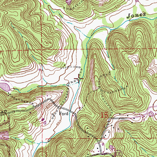 Topographic Map of West Fork Jones Creek, MO