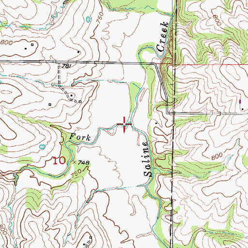 Topographic Map of West Fork Petite Saline Creek, MO